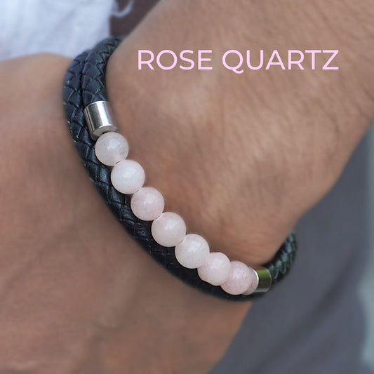 Rose Quartz Leather Bracelet