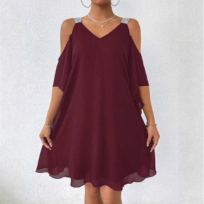Safielle - Robe femme épaules dénudées avec bretelles brillantes