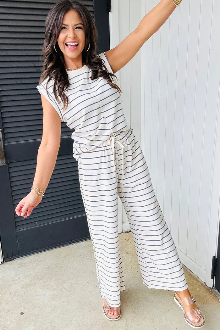 Sail Blue Casual Wide Leg 2pcs Trousers Co-ord Set - Two Piece Sets/Pant Sets