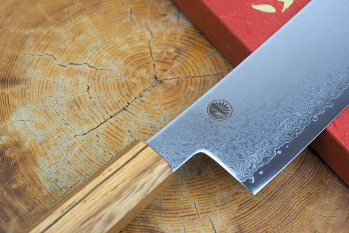 Sakai Jikko "Loco Damascus" Wa-Nakiri Knife VG10 Mirror-Polished Nickel Damascus with Japanese Oak Handle (16.5cm)
