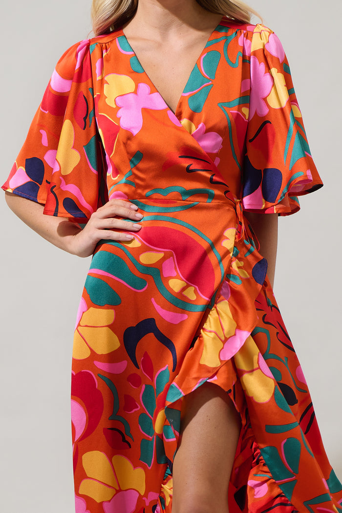 Serene Floral Abelia Hi-Low Maxi Wrap Dress