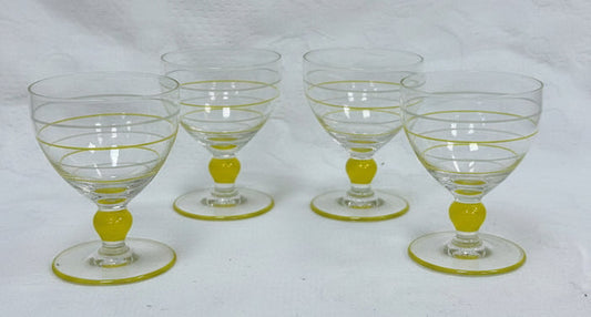 Set of 4 sherry glasses with Amber/Yellow Ball Stem - USED