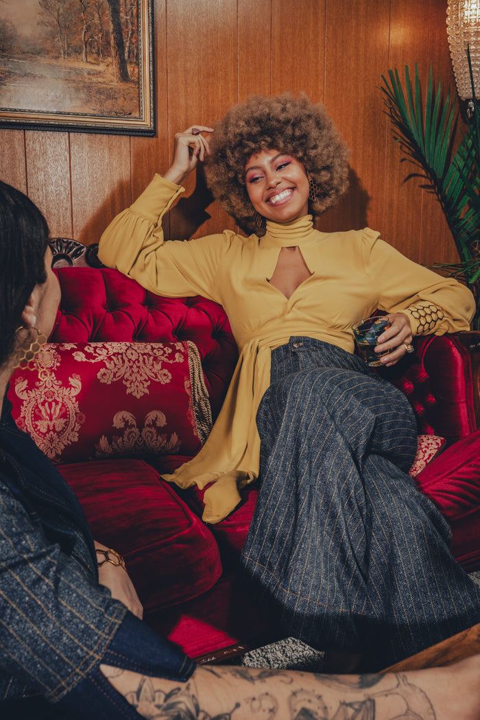 Simone Pinstripe Jumpsuit -Navy & Gold - Soul Sister since 1969
