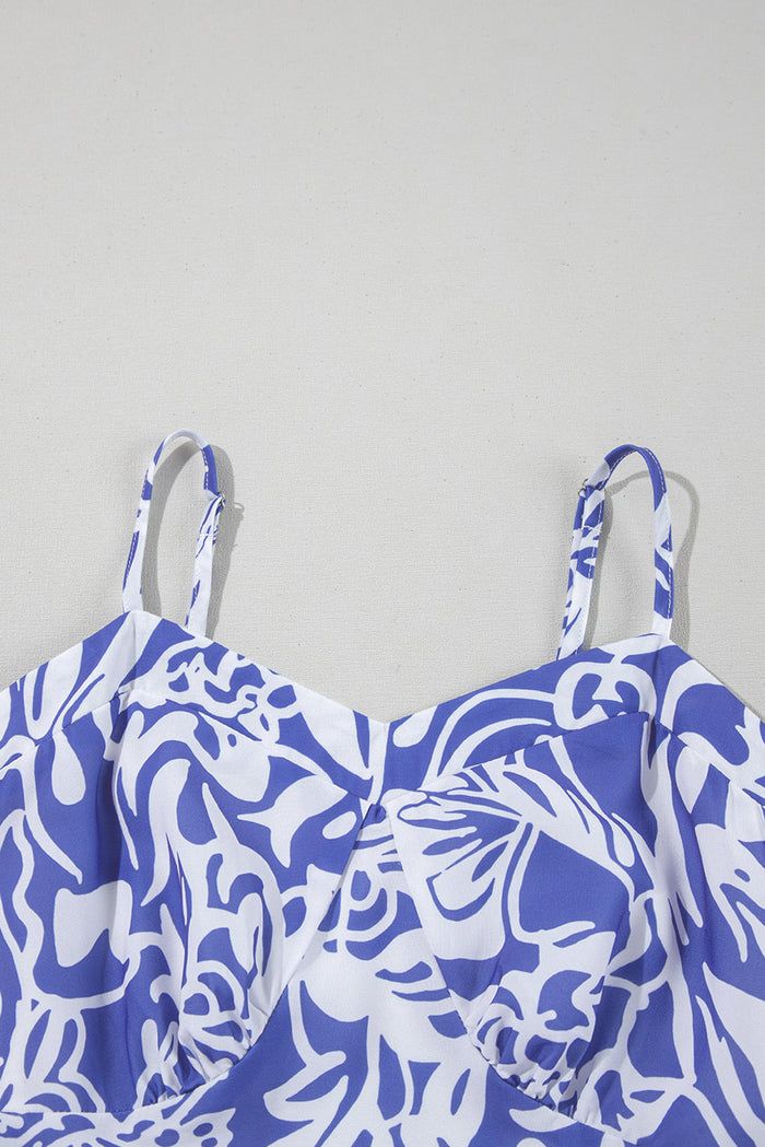 Sky Blue Floral Print Spaghetti Strap High Waist Maxi Dress - Dresses/Midi Dresses