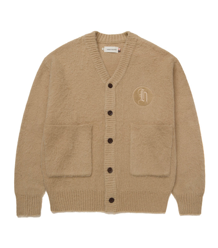 Stamped Patch Cardigan - Tan