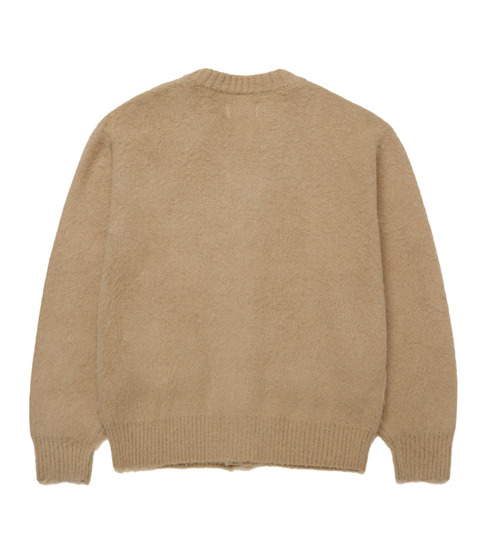 Stamped Patch Cardigan - Tan