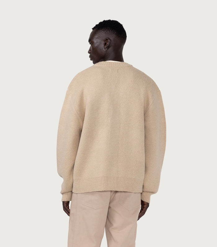 Stamped Patch Cardigan - Tan