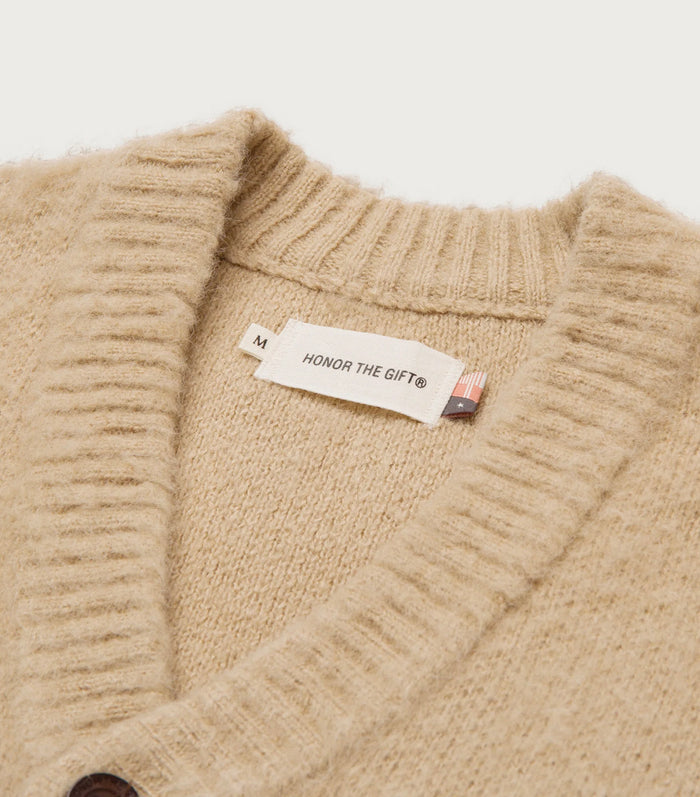 Stamped Patch Cardigan - Tan