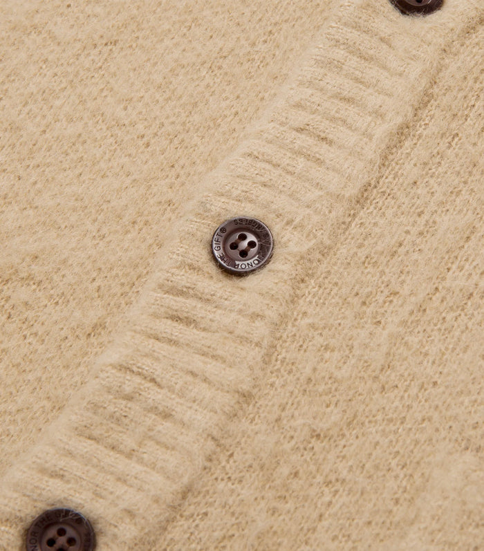 Stamped Patch Cardigan - Tan