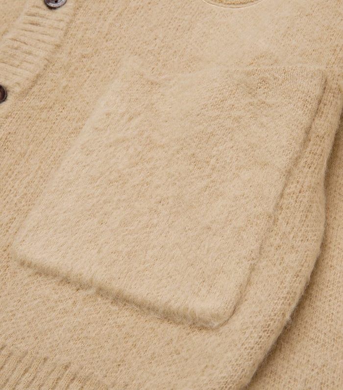 Stamped Patch Cardigan - Tan