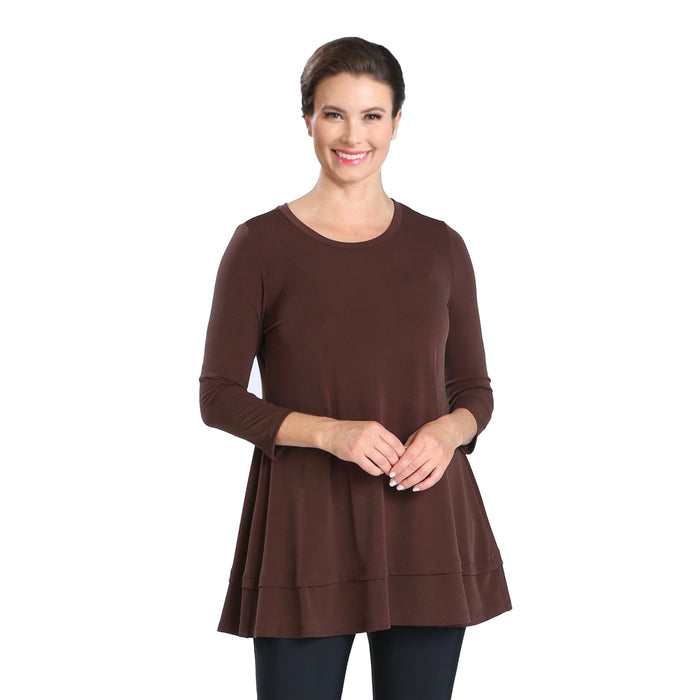 Stretch Knit Basic Tunic in Brown - 1484T-BRN