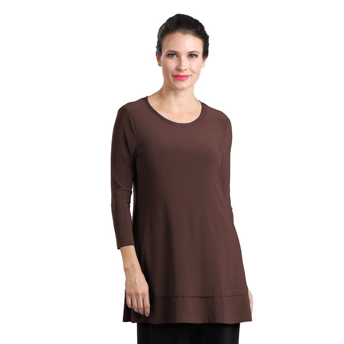 Stretch Knit Basic Tunic in Brown - 1484T-BRN
