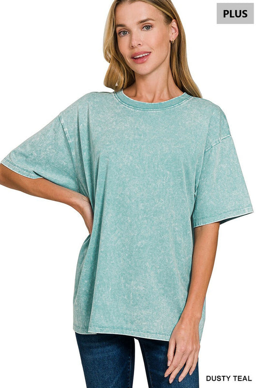 T-Shirts - Washed Short Sleeve Top, Teal, Fuchsia, Or Plum, Plus Size