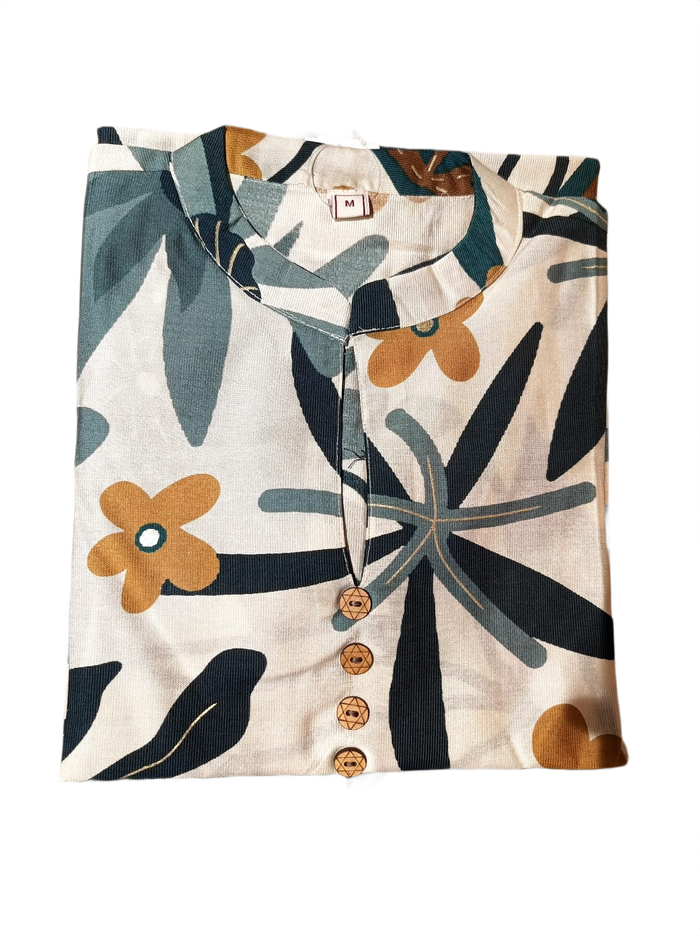Teal Bloom Printed Long Kurti
