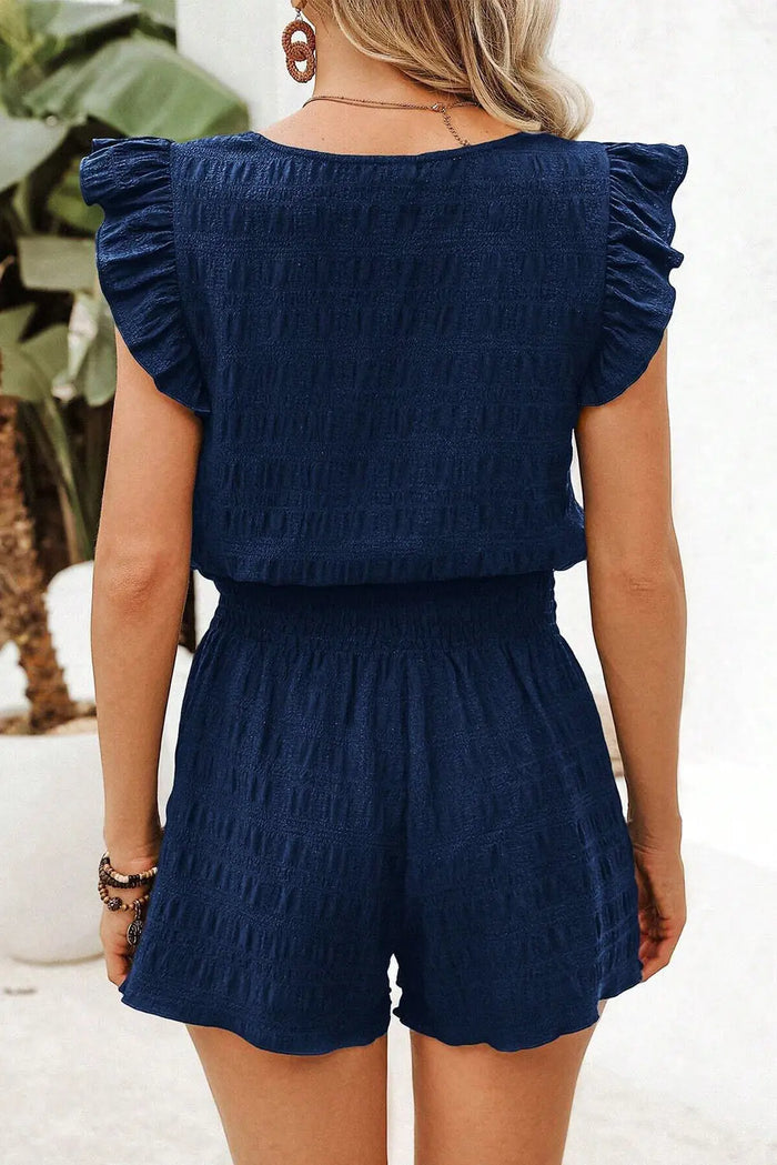 Textured Square Neck Top and Shirred High Waist Shorts Co-ord Set - Two Piece Sets/Short Sets