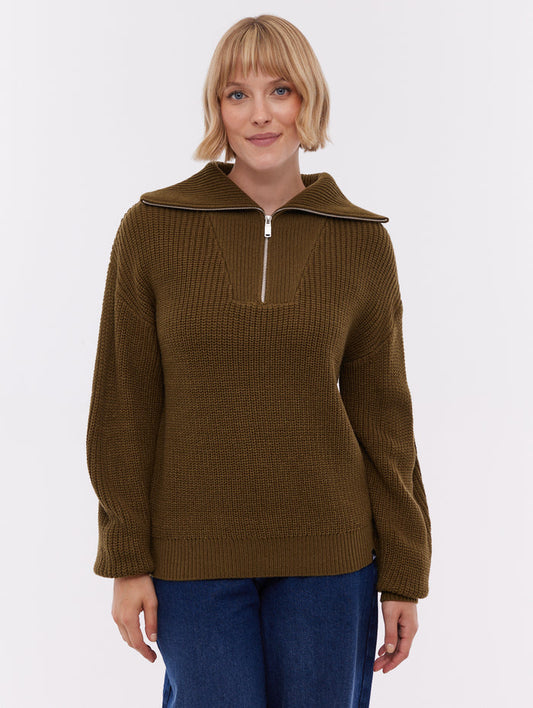 Thurynn Green KH012 Knit 1/4 Zips Oversized Collar Shot 1