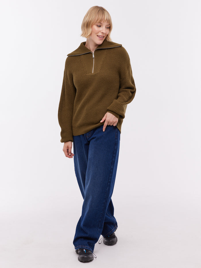 Thurynn Green KH012 Knit 1/4 Zips Oversized Collar Shot 2