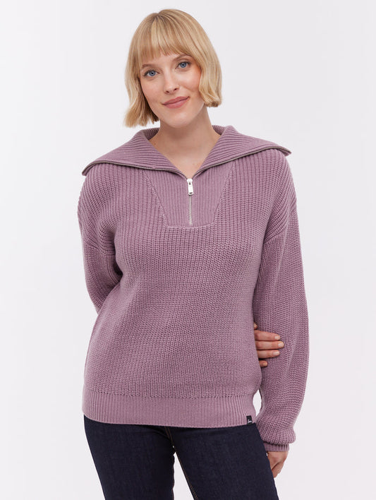 Thurynn Purple PU054 Knit 1/4 Zips Oversized Collar Shot 1