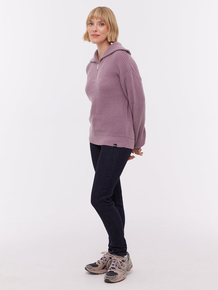 Thurynn Purple PU054 Knit 1/4 Zips Oversized Collar Shot 2