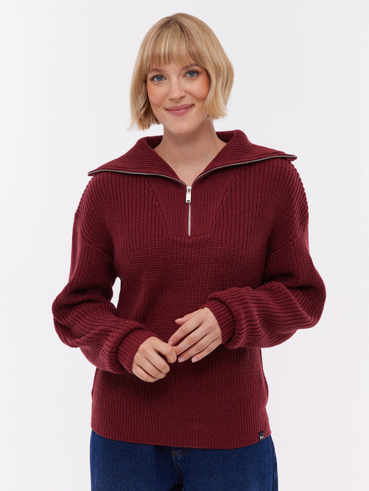 Thurynn Red BU028 Knit 1/4 Zips Oversized Collar Shot 1