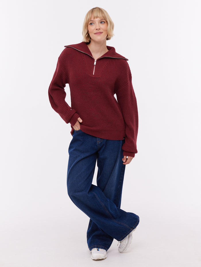 Thurynn Red BU028 Knit 1/4 Zips Oversized Collar Shot 2