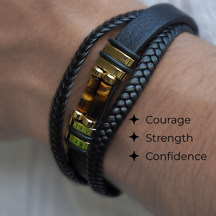Tiger Eye Leather Bracelet - Pattern 2