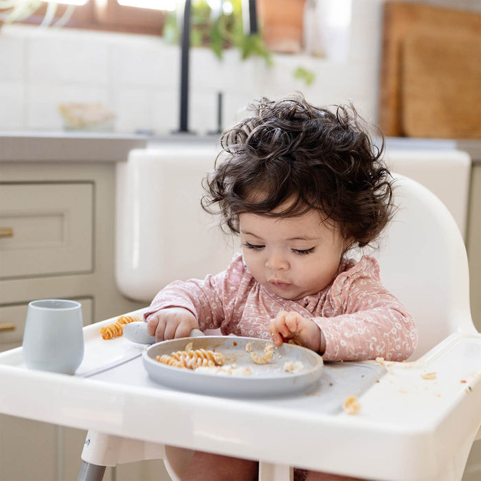 ezpz tiny plate in pewter gray / silicone plate for babies that suctions to the highchair #color_pewter