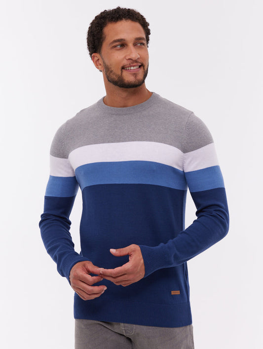 Toone Blue NY001 Knit Crews Striped Fine Gauge Shot 1
