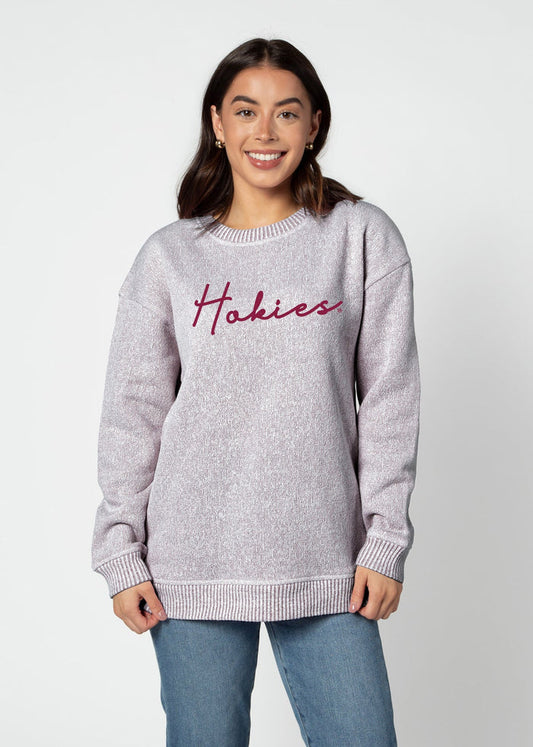 Virginia Tech Hokies Women's Merlot Relaxed, straight Yarn-dyed brushed fleece Sweatshirt with the look of sweater, the touch of a blanket, crew neckline and ribbed neck, cuffs and hem