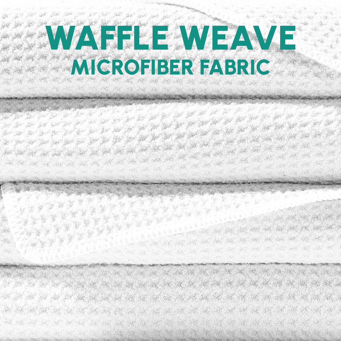 Close-up of white waffle microfiber fabric texture highlighting softness and absorbency of Waffle Microfiber Beach Towel - Rays | SUN'Y designed for beach and wellness use.