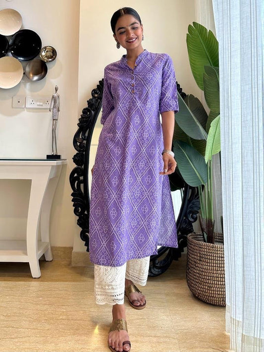 Weekend Cotton Kurta-Purple Bandhej