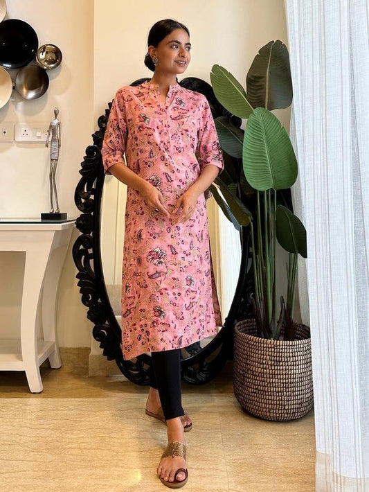 Weekend Rayon Kurta- Diff Pink Floral