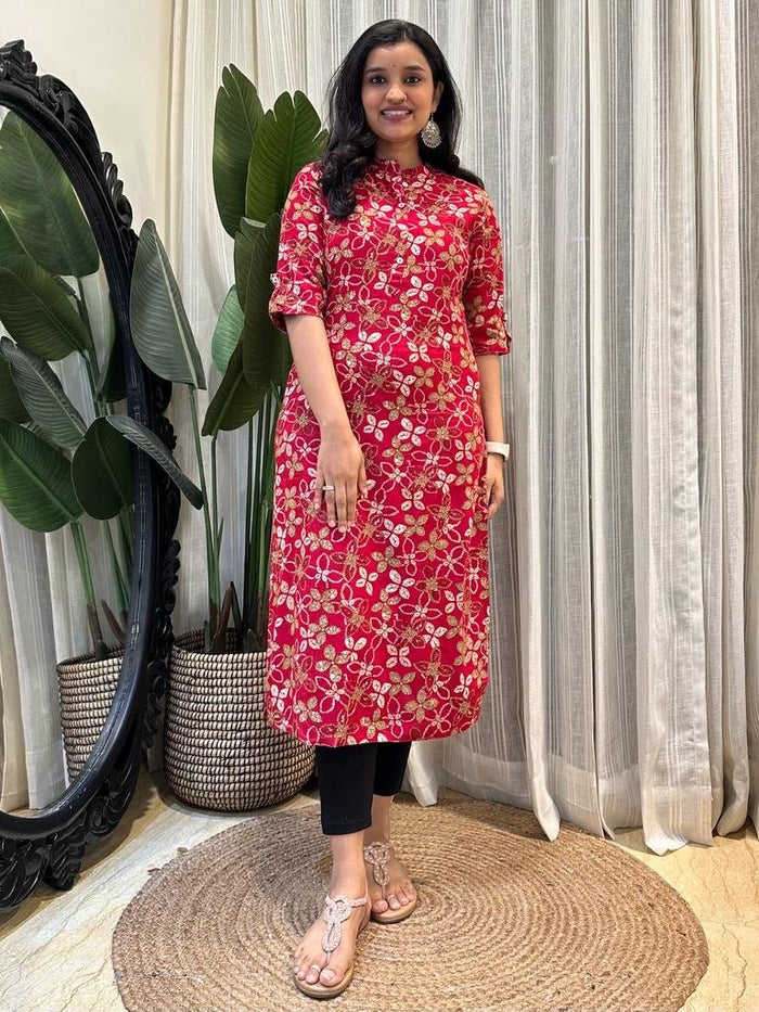 Weekend Rayon Kurta- Red Floral