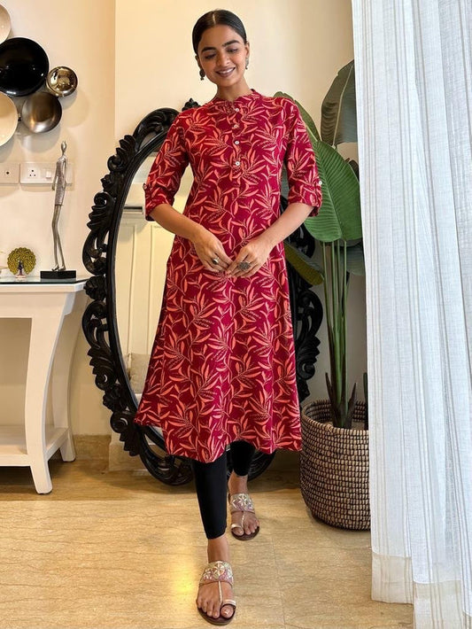 Weekend Rayon Kurta- Red Leaves