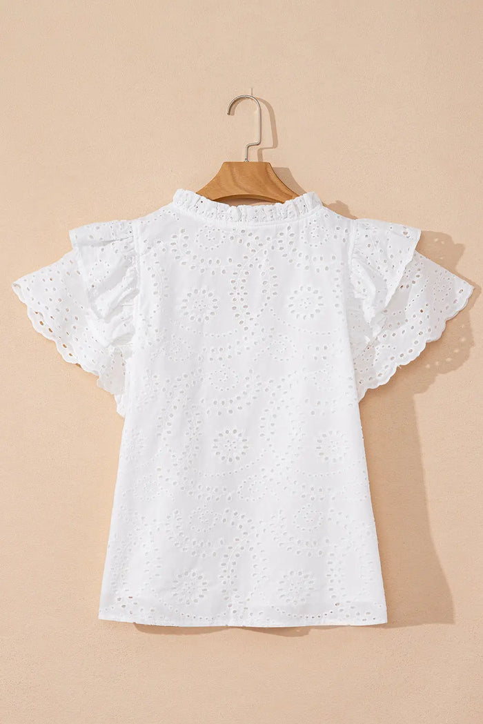 White Broderie Anglaise Ruffle Short Sleeve Blouse - Tops/Blouses & Shirts