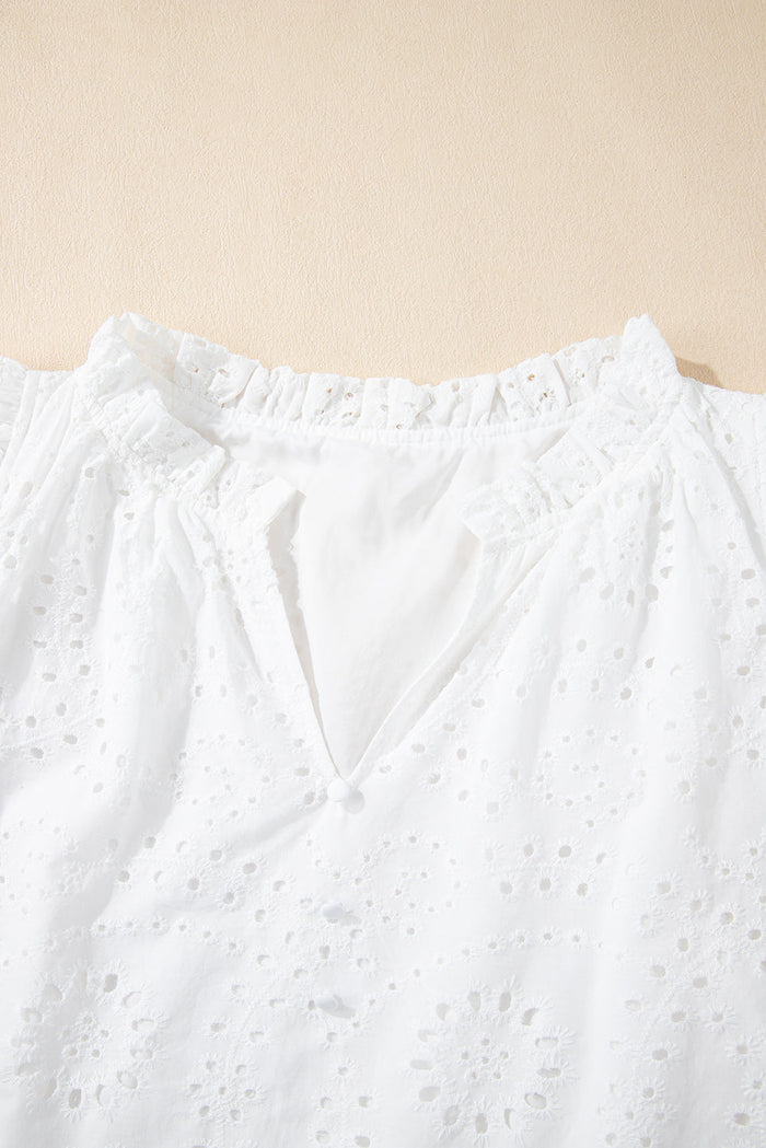 White Broderie Anglaise Ruffle Short Sleeve Blouse - Tops/Blouses & Shirts