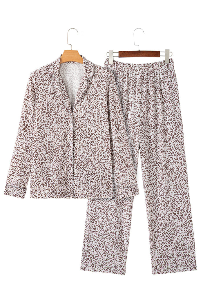 White Leopard Print Long Sleeve and Trousers Pyjamas Set - Loungewear & Sleepwear/Sleepwear