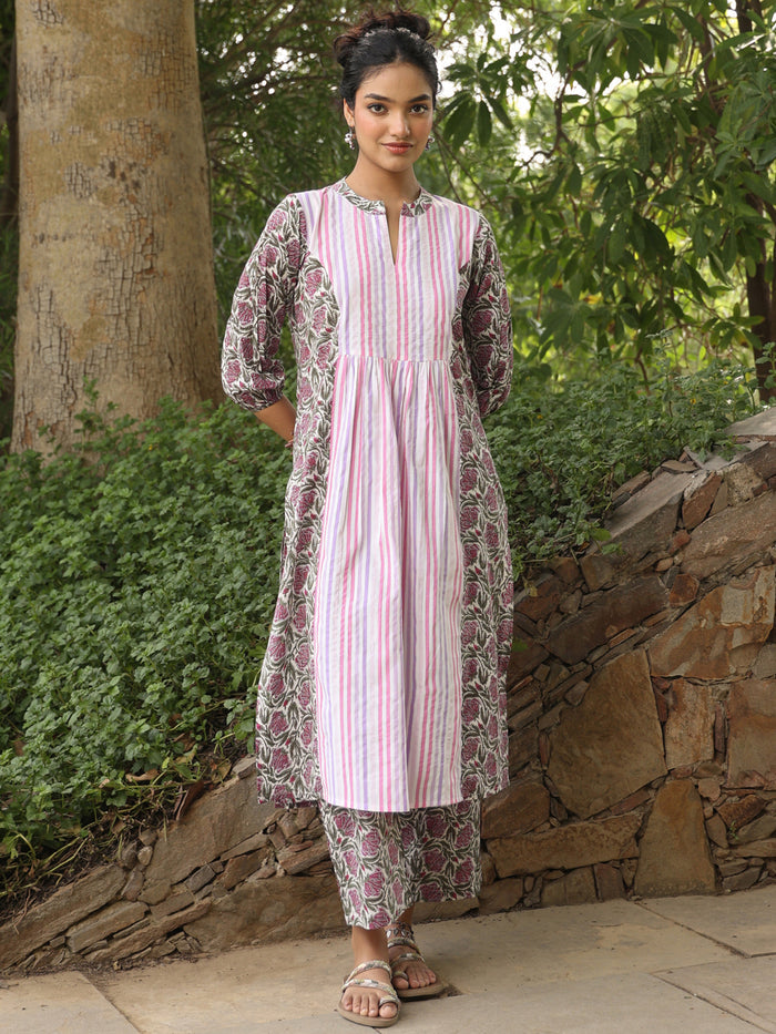 Women's Cotton Patchwork Long Kurta Set