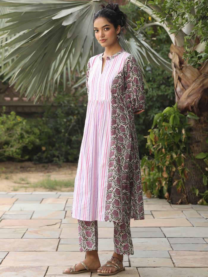 Women's Cotton Patchwork Long Kurta Set