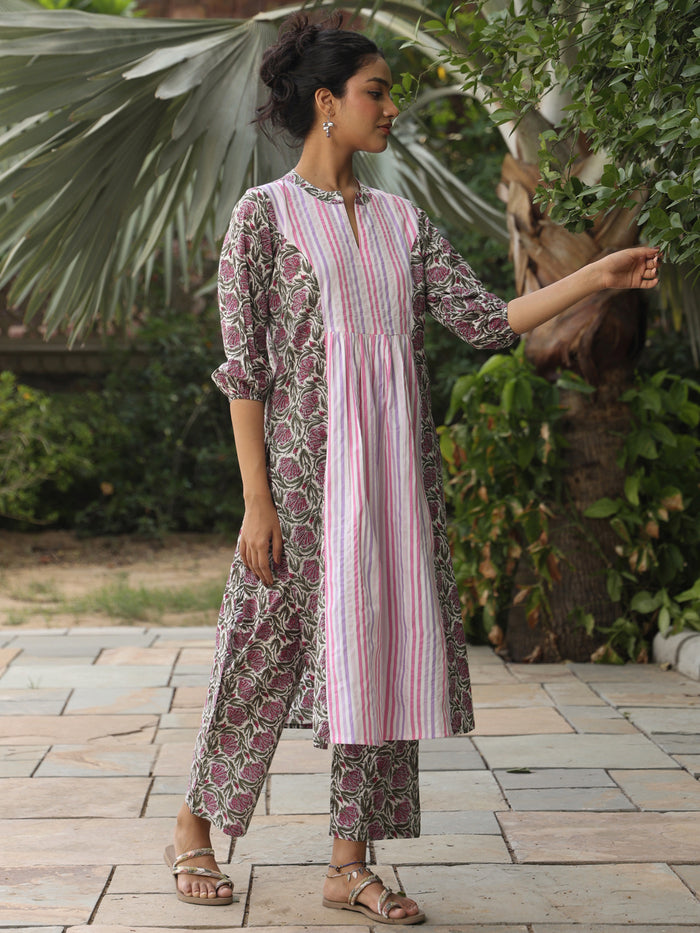 Women's Cotton Patchwork Long Kurta Set