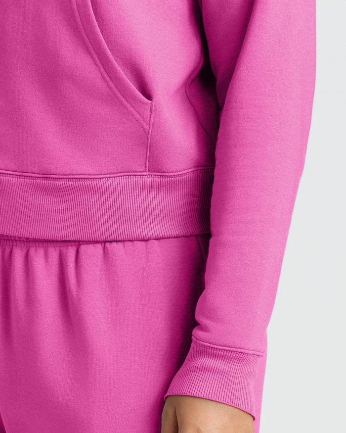Womens Electric Fuchsia Crop Zip Hoodie & Relaxed Jogger close-up.