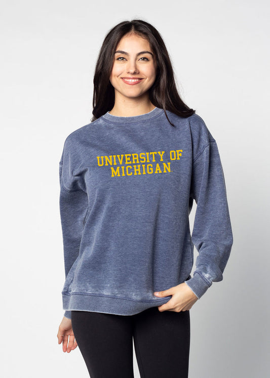 Michigan Wolverines Unisex Ink Oversized Burnout fleece Sweatshirt with Ribbed crew neckline, cuffs, hem, dropped shoulders and relaxed bottom hem