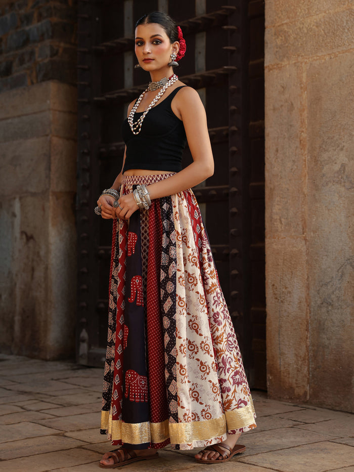 Women's Multi Printed Flared Long Skirt