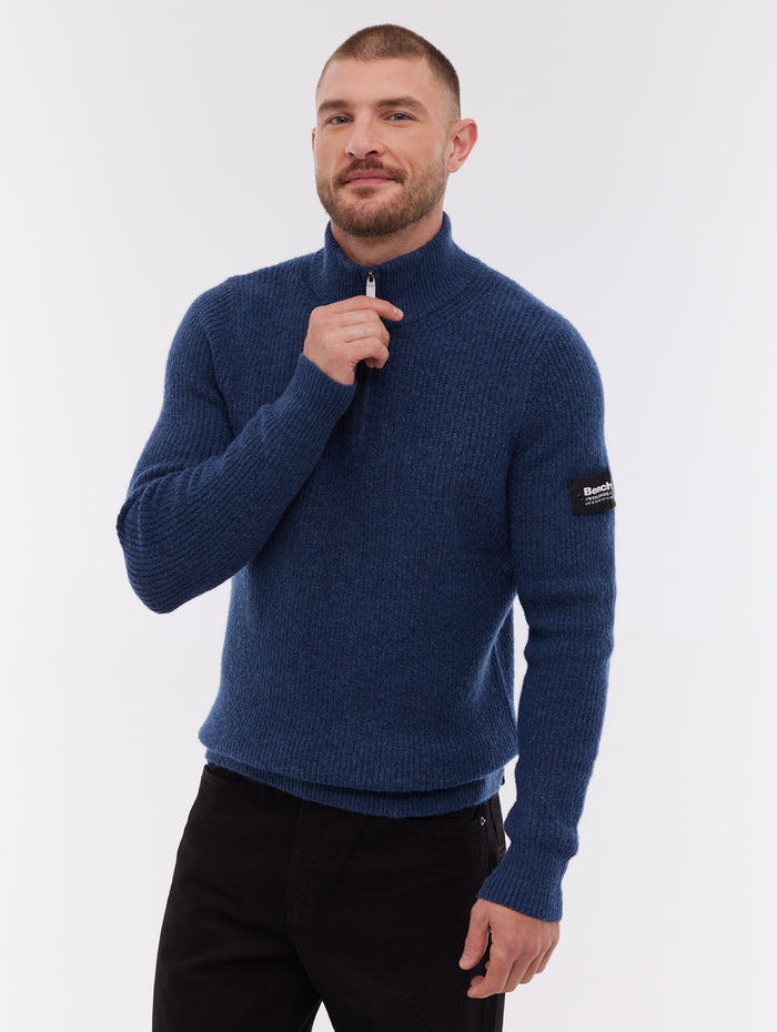 Yanta Blue NY030 Knit 1/4 Zips Chunky 5 Gauge Shot 1