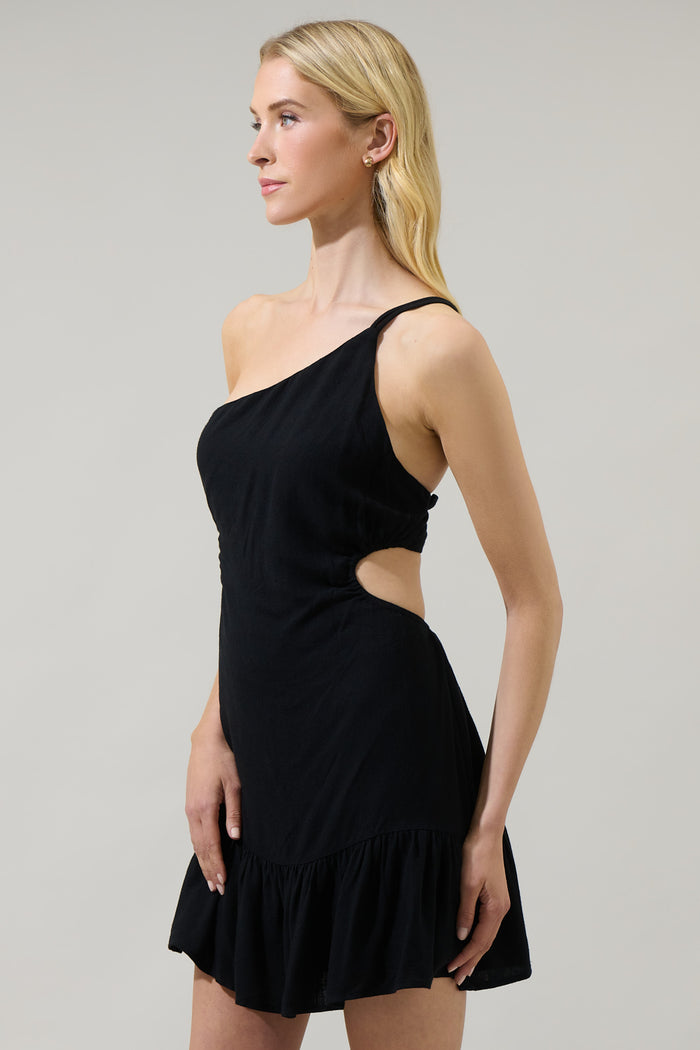 Zaya One Shoulder Cutout Ruffle Mini Dress