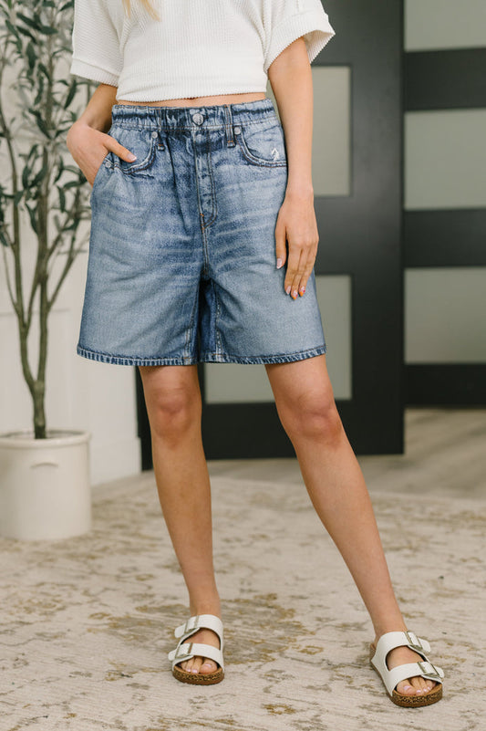 Zenim Printed High Waisted Shorts in Classic Denim Design by Dear Scarlett