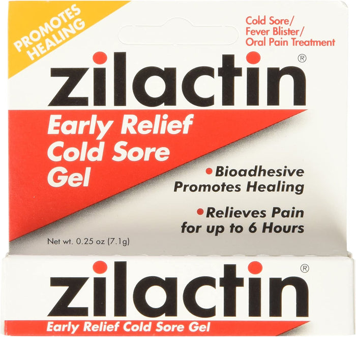 Zilactin Cold Sore Gel, Medicated Gel - 0.25 OzGel (Pack of 2)